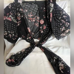 NO BOUNDARIES Black Sheer printed Shawl blouse